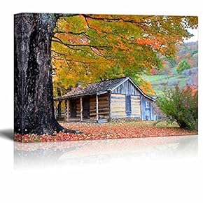Canvas Prints Wall Art - Beautiful Cabin in Fall During Peak Season| Modern Home Deoration/Wall Art Giclee Printing Wrapped Canvas Art Ready to Hang - 12" x 18"