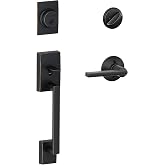 SCHLAGE Front Door Entry Handleset, Latitude Lever, Aged Bronze | Exterior front door handleset with deadbolt &amp; reversible interior lever, Easy install, Certified security/durability, 2 keys