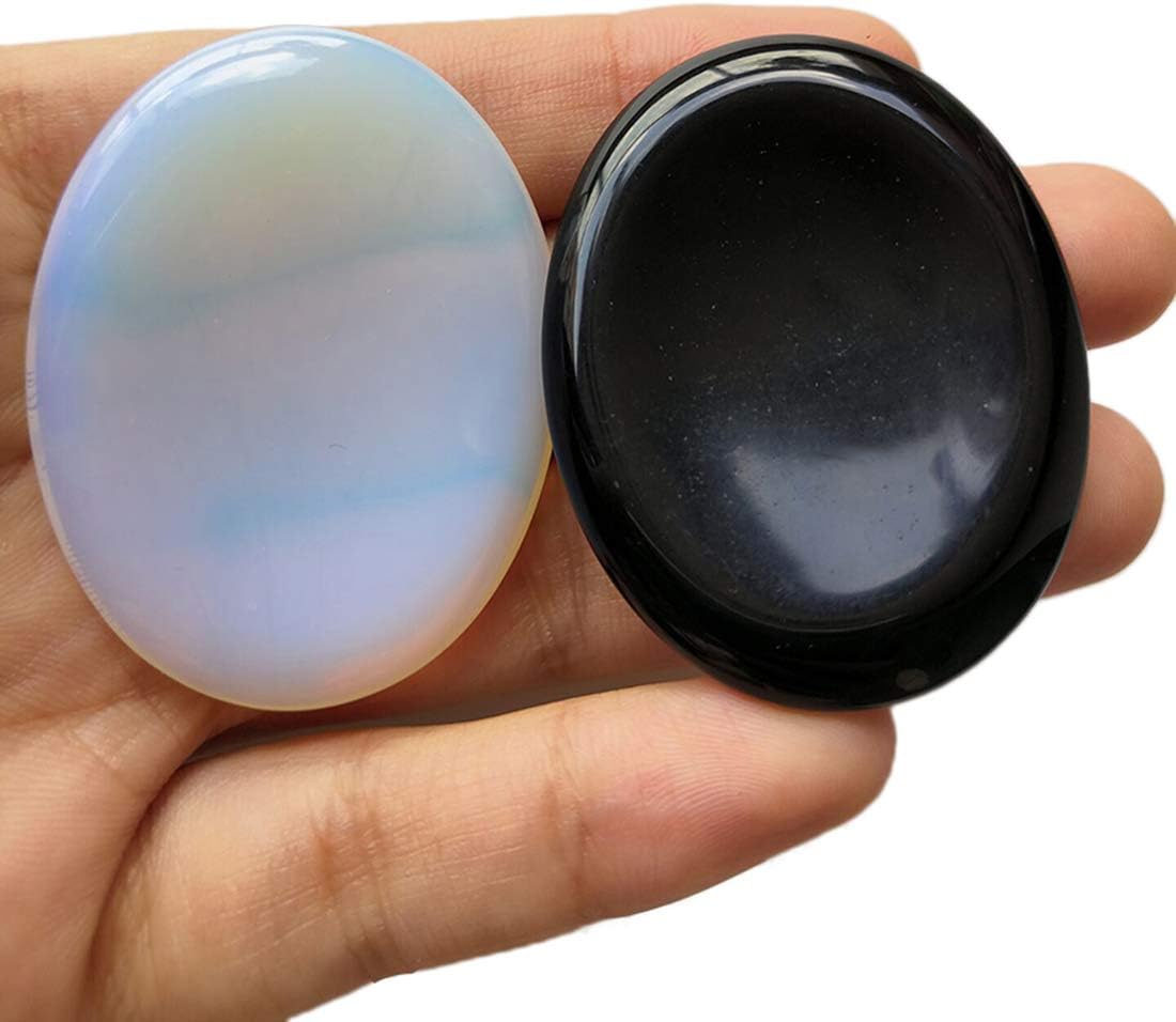 Indoor Fountains & Accessories - Loveliome Thumb Worry Stone, Stress Relax Healing Reiki Crystal Pocket Palm Stones,Black Obsidian and Opalite,Pack of 2