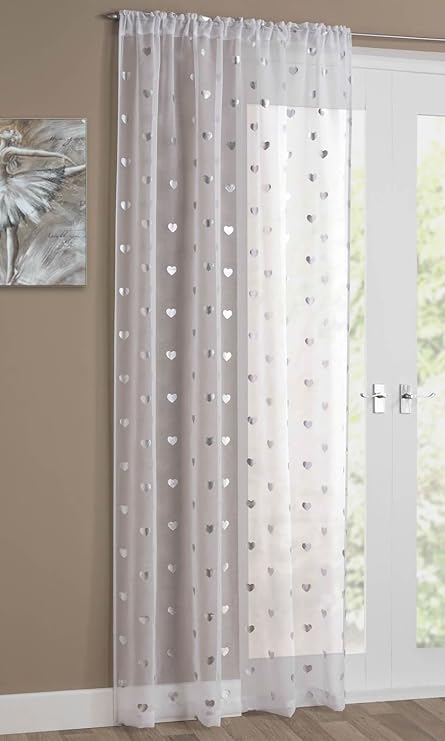 Amazon Com Tyrone Silver Metallic Foil Sheer Voile Net Curtain
