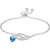 Palpitate Angel Wings Bracelet Heart Angel Bracelet 925 Sterling Silver Birthstone Bracelets Jewelry Birthday Gift for Women Wife Mothers Her