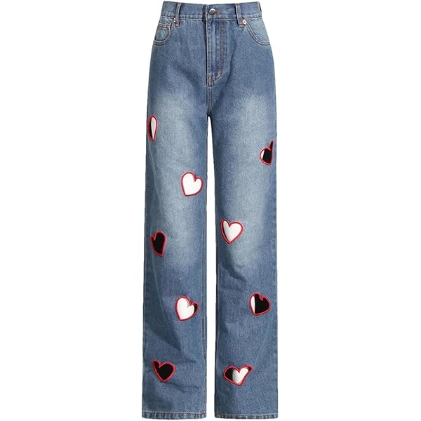 HGKPFGTF Heart Cutout Jeans for Women Baggy Wide Leg Y2k High