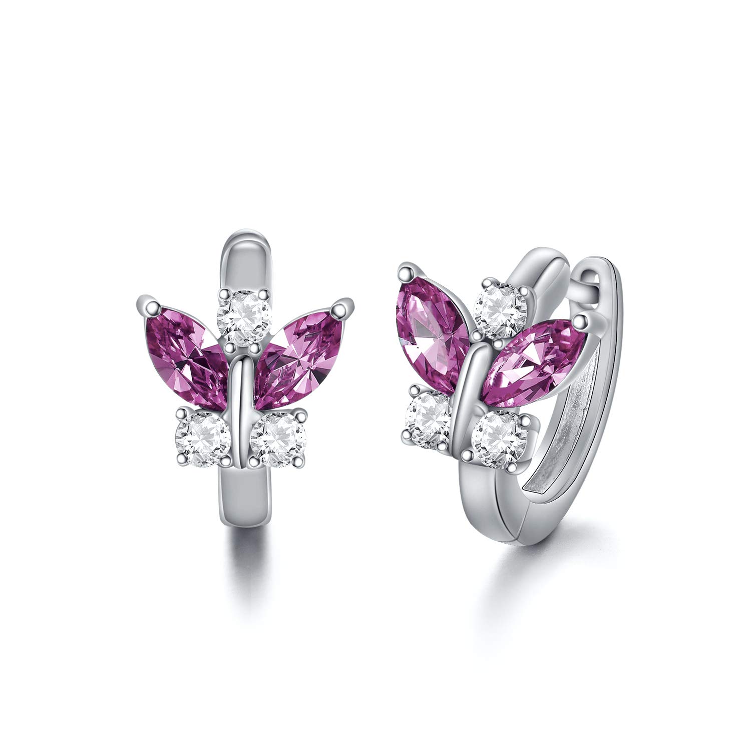 925 Sterling Silver Butterfly Hoop Earrings, Birthday Jewellery Gifts for Women Girls Daughter (Simulated Amethyst)