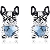 Sterling Silver Crystal Bulldog, Yorkie & Corgi Dog Earrings - Moonstone Studs - Hypoallergenic Gift for Women