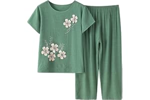 YMADREIG Womens Summer Linen Sets 2 Piece Lounge Sets Half Sleeve T Shirts with Cotton Linen Pants Plus Size Vacation Outfits