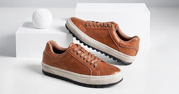 JOUSEN MEN’S CASUAL SHOES RETRO MEN’S CASUAL DRESS SNEAKERS COMFORTABLE LIGHTWEIGHT CASUAL SNEAKERS SHOES FOR MEN(AMY5150 YELLOWBROWN 12)