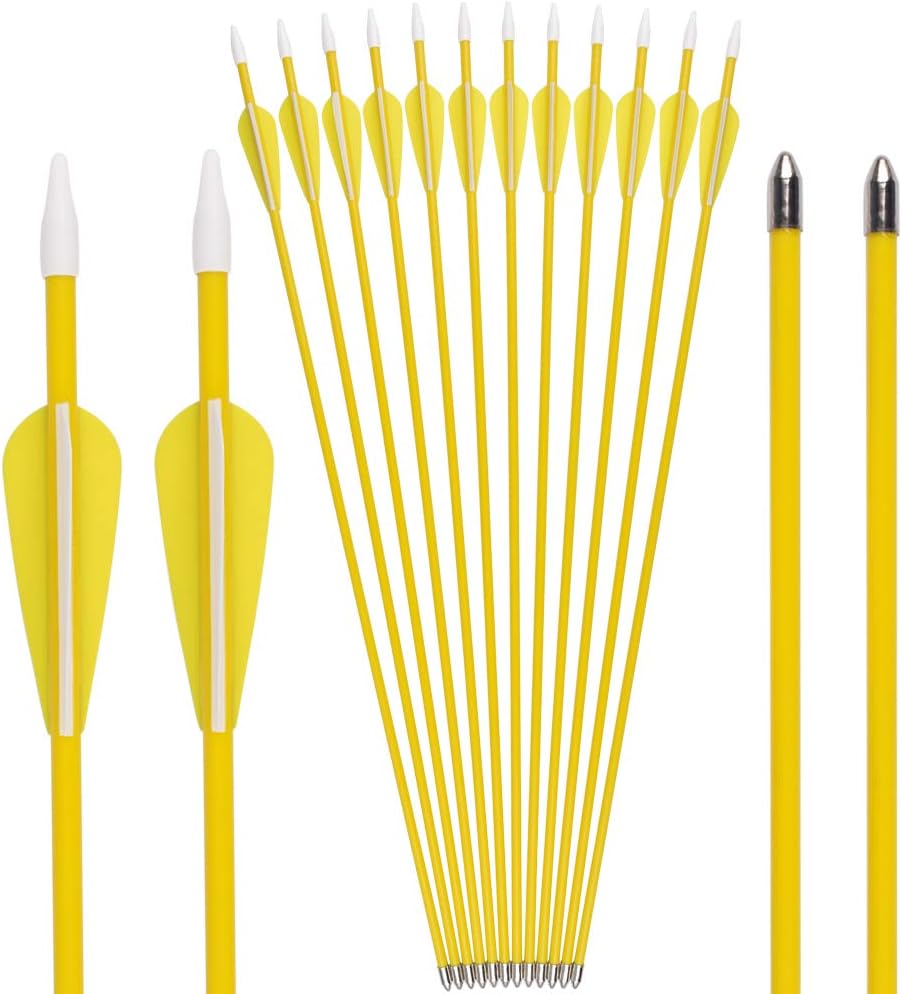 Elong Fiberglass Arrows Archery 26 Inch Yellow ShootingTargeting Recurvebow for Youth Kids Children Beginner Safe Point(12pcs) : Sports & Outdoors