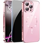 LWLFEKA Privacy Case for iPhone 16 Pro Max Case with Privacy Screen Protector & Full Camera Cover[Non-Yellowing] Slim Shockproof Metallic Glossy Luxury Girl Women for 16 ProMax-Pink