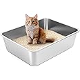 YOILES Stainless Steel Cat Litter Box with High Sides, Extra Large Open Metal Litter Pan, Easy to Clean, Rust Proof, Non Stic