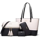 Women Fashion Synthetic Leather Handbags Tote Bag Shoulder Bag Top Handle Satchel Purse Set 4pcs