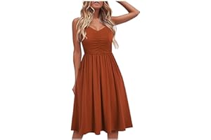 INESVER Casual Dresses for Women Spaghetti Strap Dresses A Line Summer Beach Dress Sleeveless V Neck Sundress with Pockets