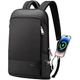 BOPai Slim Laptop Thin Business Backpack with Bottle Holder USB Charging Professional for Men Notebook Work Office Anti Theft Smart Computer 15-15.6 inch Back pack Light Black
