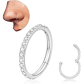 20G 18G Titanium Nose Ring Hoop, Cartilage Hoop Earrings for Women Men, Hinged Silver Gold CZ Nose Ring Upper Ear Tragus Daith Conch Helix Septum Nose Piercing Jewelry 6/8/10mm