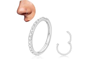 20G 18G Titanium Nose Ring Hoop, Cartilage Hoop Earrings for Women Men, Hinged Silver Gold CZ Nose Ring Upper Ear Tragus Conc