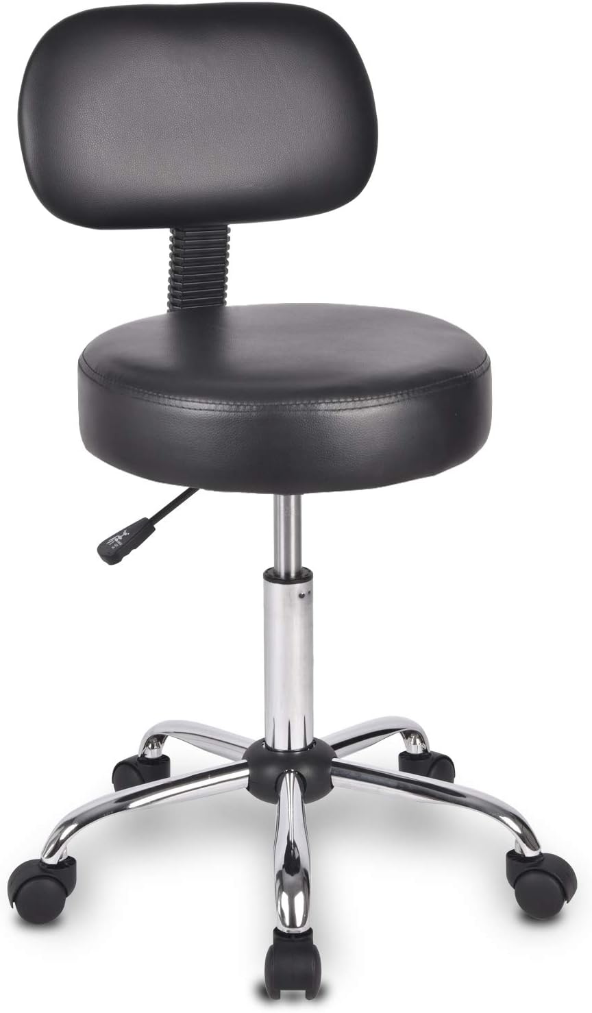 Amolife Rolling Stool Adjustable Stool Office Chair with Back and Wheels Massage Stool Swivel for Home, Office, Spa, Shop, Vanity in Black