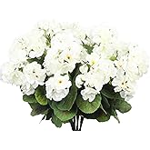 CITYES 8 Pcs Artificial Geraniums Flowers White Silk Geraniums for Outdoors UV Resistant Artificial Geranium Bush Faux Flowers Plant for Garden Home Decor Indoor Patio Vase Table Centerpiece