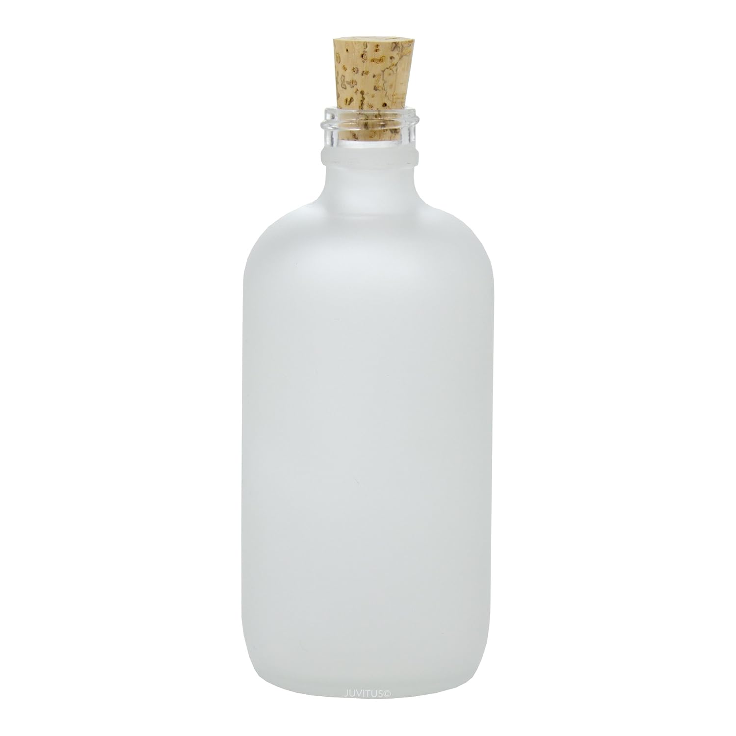 8 oz Frosted Clear Glass Boston Round Bottle with Cork Stopper Closure