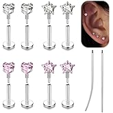 BodyAce Long Internally Threaded Tragus Piercings 16G 18G 20G Medusa Lip Jewelry Surgical Steel Flat Back Earrings Cartilage Helix Studs Nose Rings Monroe Labret Stud
