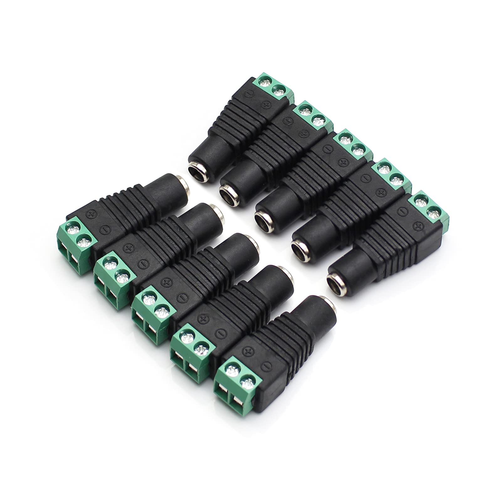 LightingWill 10 Pack 5.5 X 2.1mm Barrel Power 12V Female DC Jack Power Connector Adapter Plug for CCTV Security Camera LED Strip