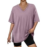 Trendy Queen Oversized Tshirts For Women Workout Plus Size Tops V Neck Short Sleeve Gym Shirts Casual Loose Fit Basic Tees