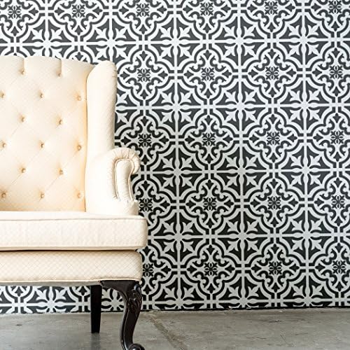 J BOUTIQUE STENCILS Tile Stencil Rio Tinto - Portuguese Tile Wall Stencils - Geometric Moroccan Stencil Pattern for DIY Home Decor