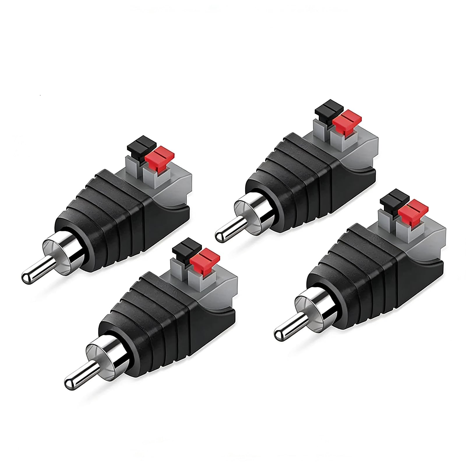 YTIan 4-Pack Phono Speaker RCA Male to 2 Terminals to Band Audio Video Spring Press Type Balum Connector Adapter for Multimedia and CCTV