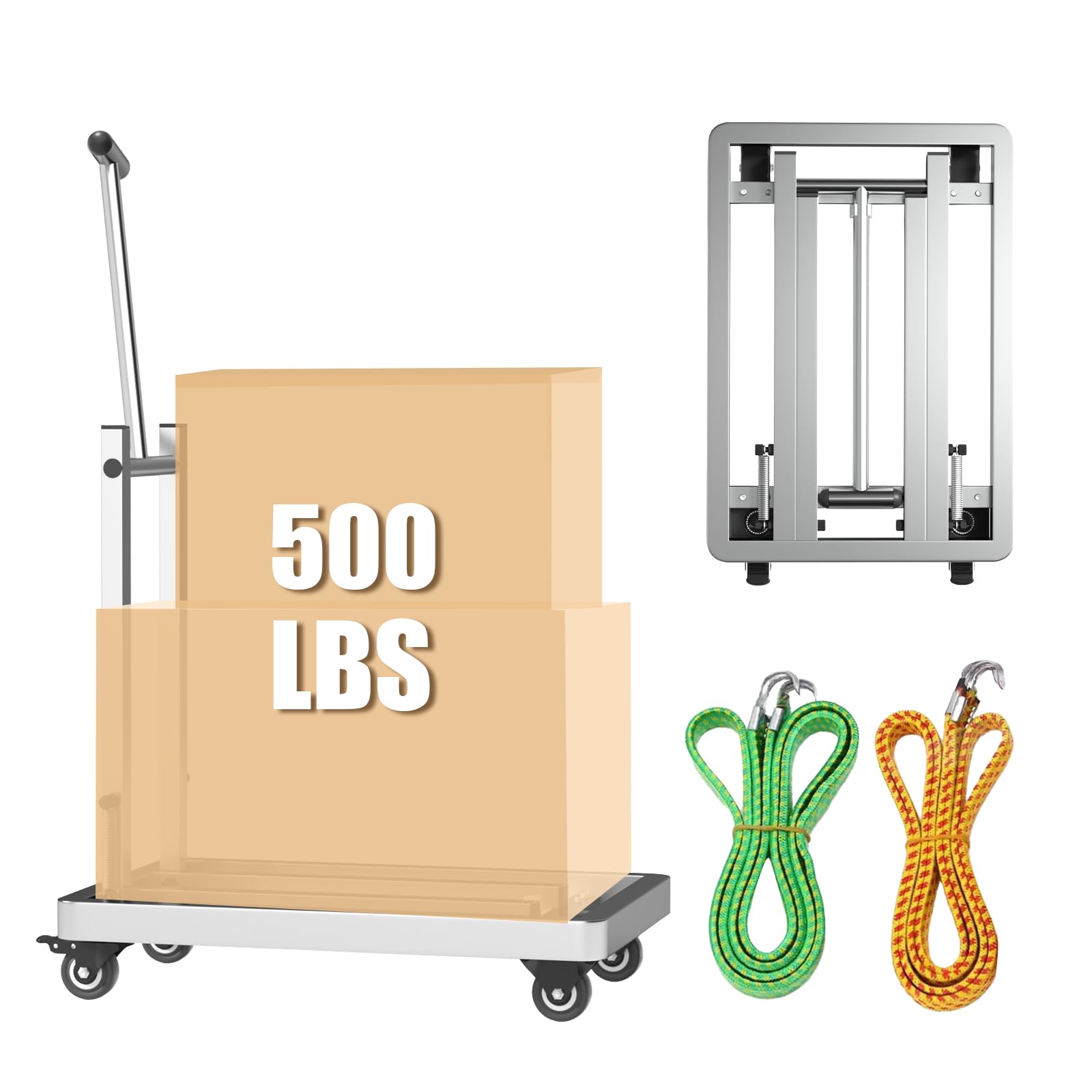 Hand Cart Ropes YZNKLXF Folding Hand Truck, 500lbs Stainless Steel Foldable Dolly Cart ...