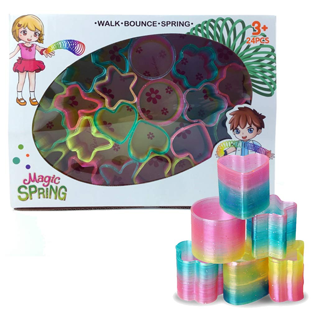 Liberty Imports 24 PCS Mini Rainbow Magic Springs Multi-shape Assortment in Bulk for Birthday Party Favors, Prize, Goodie Bag Fillers (2 Inches)