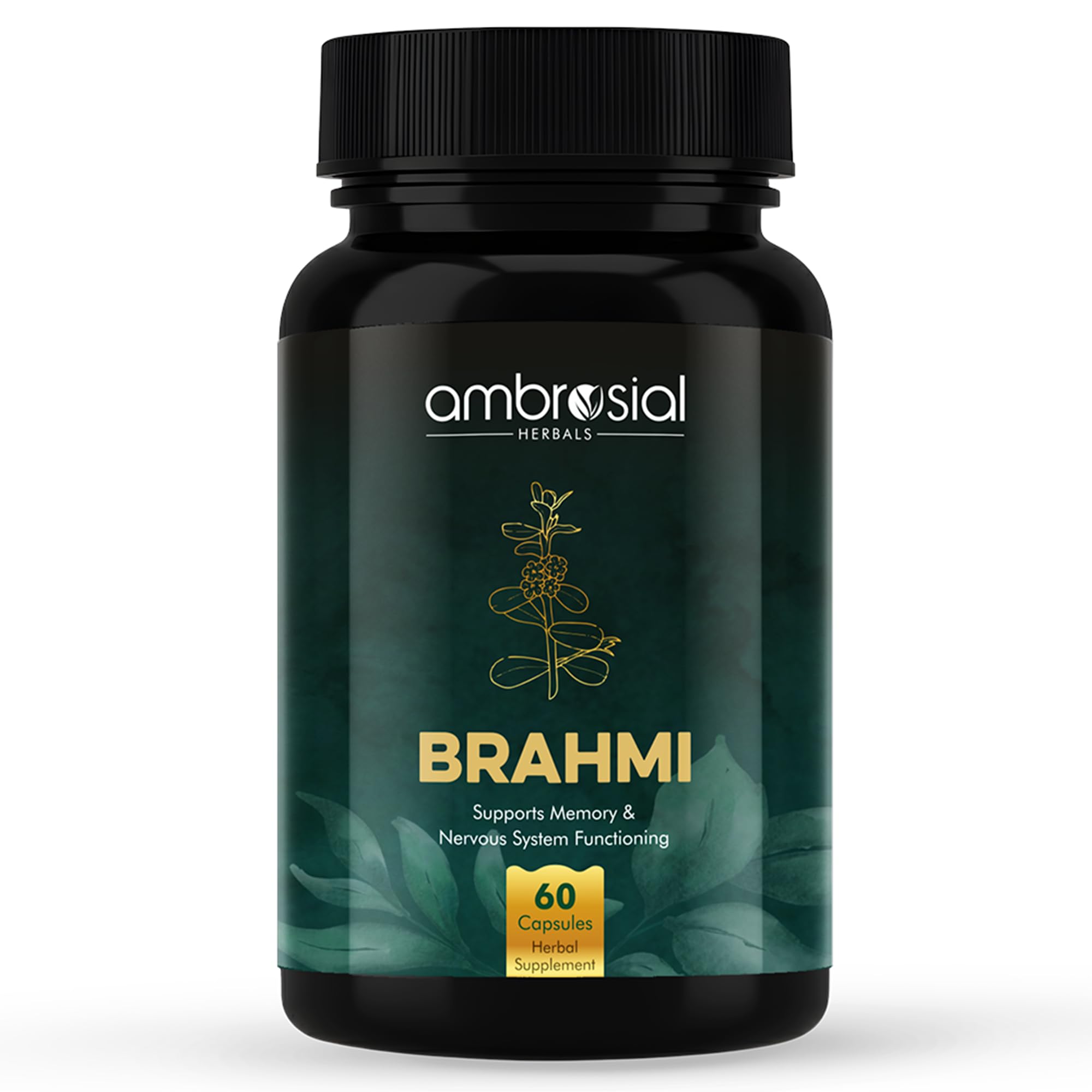 Bacopa Monnieri Brahmi Capsules - 500mg 60 Tablets | | Bacopa Extract | Non - GMO | Gluten & Allergen Free | Brain Supplement | 100% Natural Ingredients | By Ambrosial