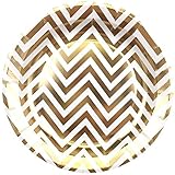 Just Artifacts Round Paper Party Plates 9in (12pcs) - Metallic Gold Chevron - Decorative Tableware for Birthday Parties, Baby Showers, Grad Parties, Weddings, and Life Celebrations!