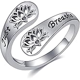 AXOMY Just Breathe Ring S925 Sterling Silver Adjustable Lotus Ring Spiral Wrap Healing Rings Inspirational Jewelry for Women Mom Wife