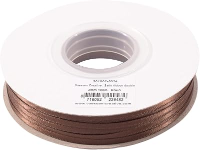 Vaessen Creative Satin Ribbon Brown 3mm x 100m Double-Sided Shine