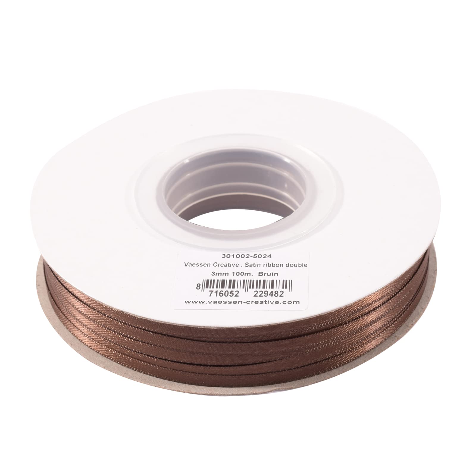Vaessen Creative Satin Ribbon, Brown, 3mm x 100m Double-Sided Shine for Card Making, Scrapbooks, Gift Wrapping and Other Craft Projects