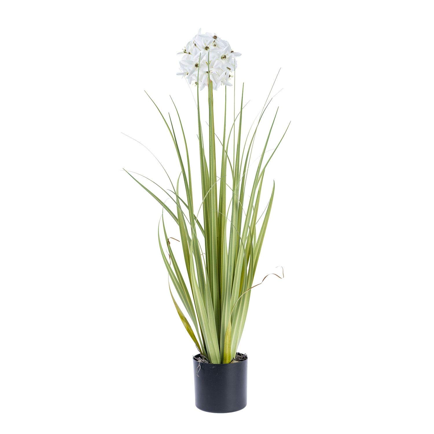 Homescapes White Artificial Allium Grass in Round Black Pot, 71cm Tall Artificial Plant for