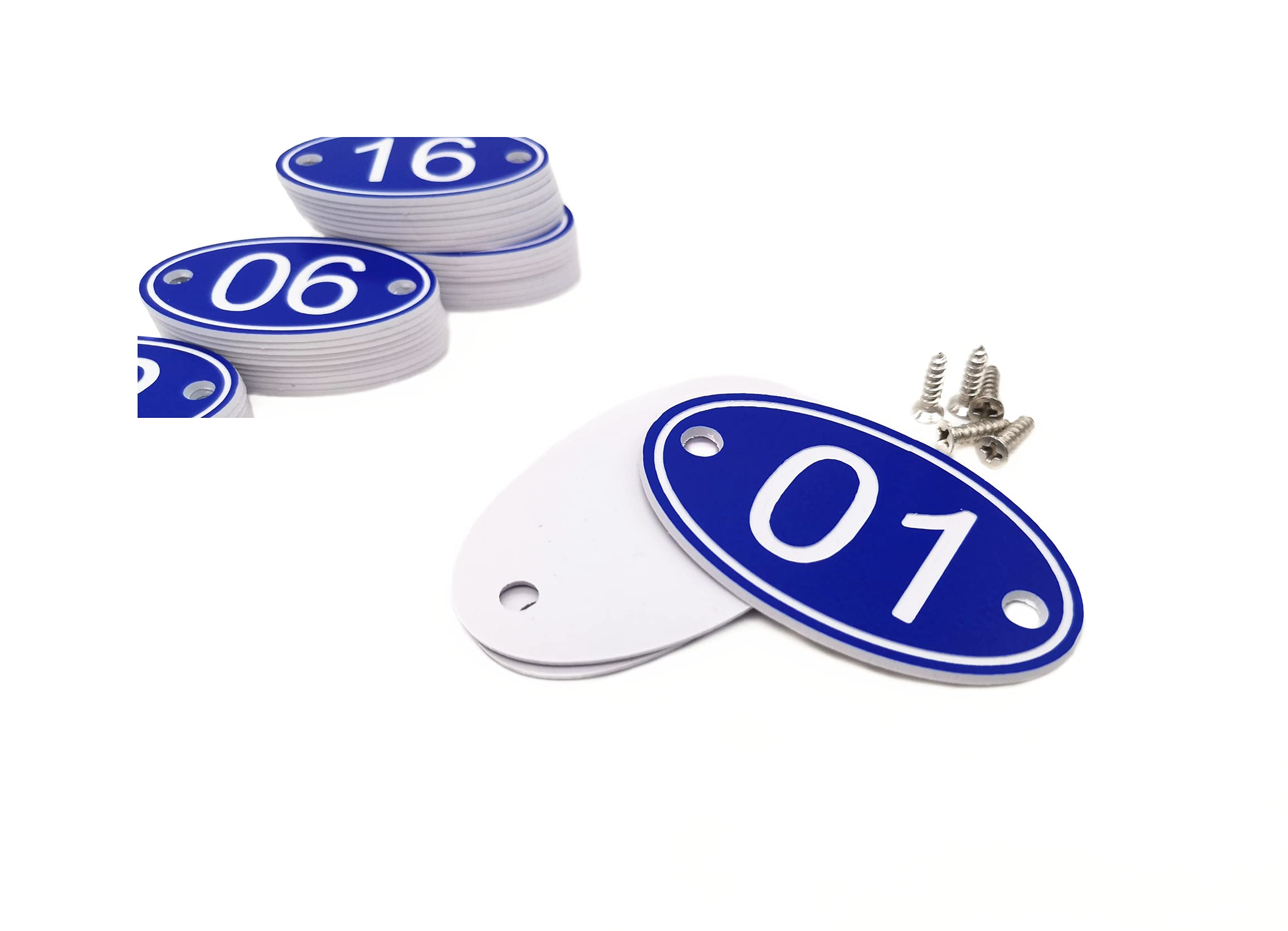 ABS Engraved Oval Table Numbers 30mm x 50mm Blue 1-50