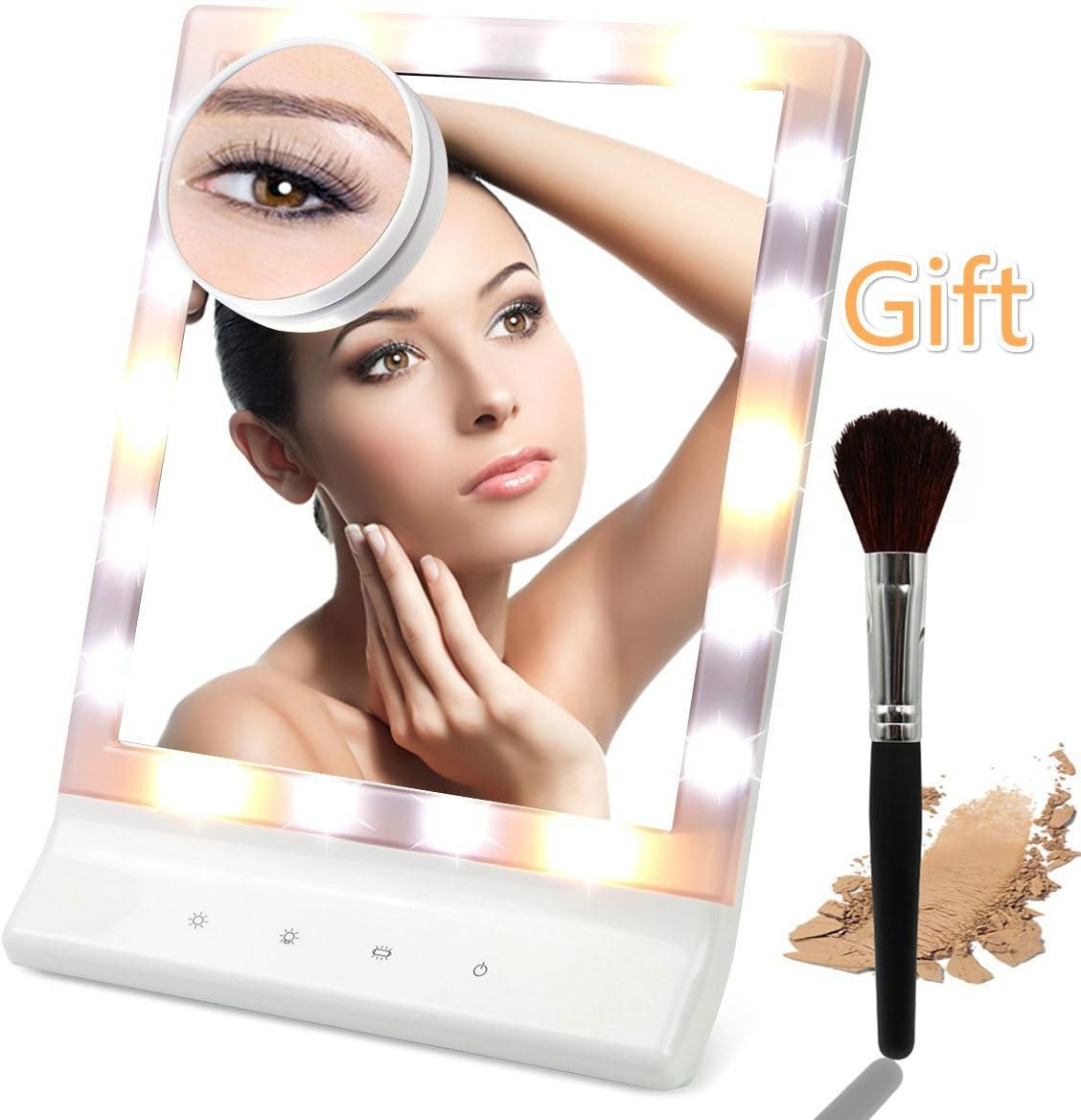 Makeup Mirror with Lights, LED Lighted Movable Vanity Mirror Bright LED Magnification Large Screen Touch Dimmable (White)