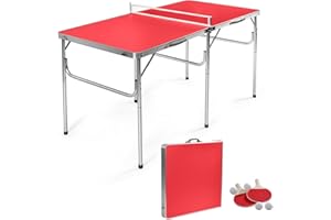 GYMAX Indoor Table Tennis Table Set, Folding Ping Pong Table with Net, 2 Paddles & 2 Balls, Multipurpose Free Standing Table 