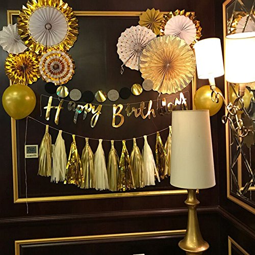image for GOLF Gold Paper Fans Flower Hanging Banner for Birthday Wedding Engage
