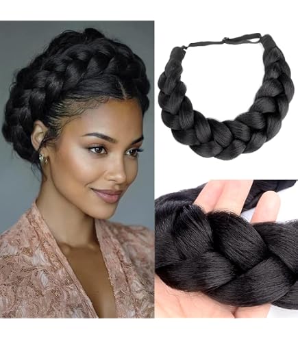 Amazon.com : RFTWXHPN Black Wig Braided Headbands for Women  display picture 3