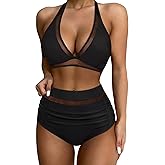 SUUKSESS Women Sexy High Waist Bikini Sets Mesh Tummy Control 2 Piece Swimsuits