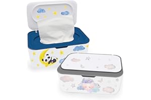 LOVPPY 2Pcs Baby Wipes Dispenser, Diaper Wipe Holder with Lid, Refillable Wipes Case Container with Sealing Design, Flushable Wipes Pouch Case Storage Box for Bathroom, Keeps Wipes Fresh Easy Open & Close