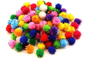 GENERIC 100pcs Glitter Tinsel Pom Poms Sparkle Balls for DIY Craft/Party Decoration/Cat (1CM 200PCS)