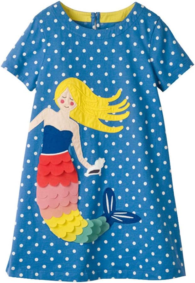 Girls Dress Summer Dress Rainbow Flower Print Gift for Girl SMK666 7-8 Years
