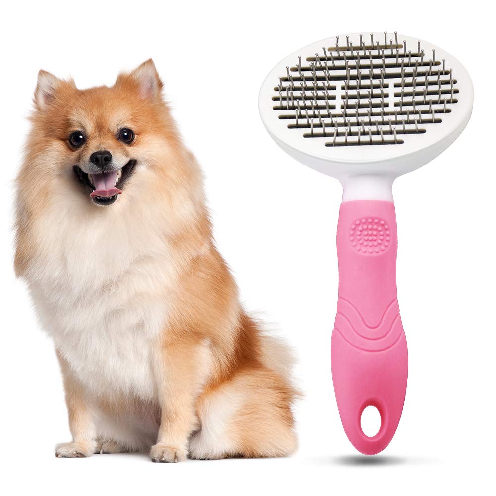 Dog Brush Cat Brush Dog Grooming Brushes Dog Hair Brush with Rounded Pin Comfortable Self Cleaning Pet Brush for Dogs and Cats with Long or Short Hair Blood Circulation Massage Skin-Friendly Pink
