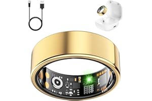 REWSX Smart Health Ring for Women Men, Fitness Tracker Ring with Heart Rate, Blood Oxygen, Sleep Tracker, Step Tracker, No Subscription Fee, IP68 Waterproof Smart Ring for iPhone & Android (Gold, 8#)