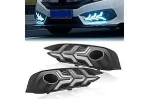 BIHEE Daytime Running Light Assembly for Honda Civic 2016 2017, 3 Color DRL Driving Fog Lamp Waterproof Bright Amber Turn Signal Light Assembly Kit,1 Pair