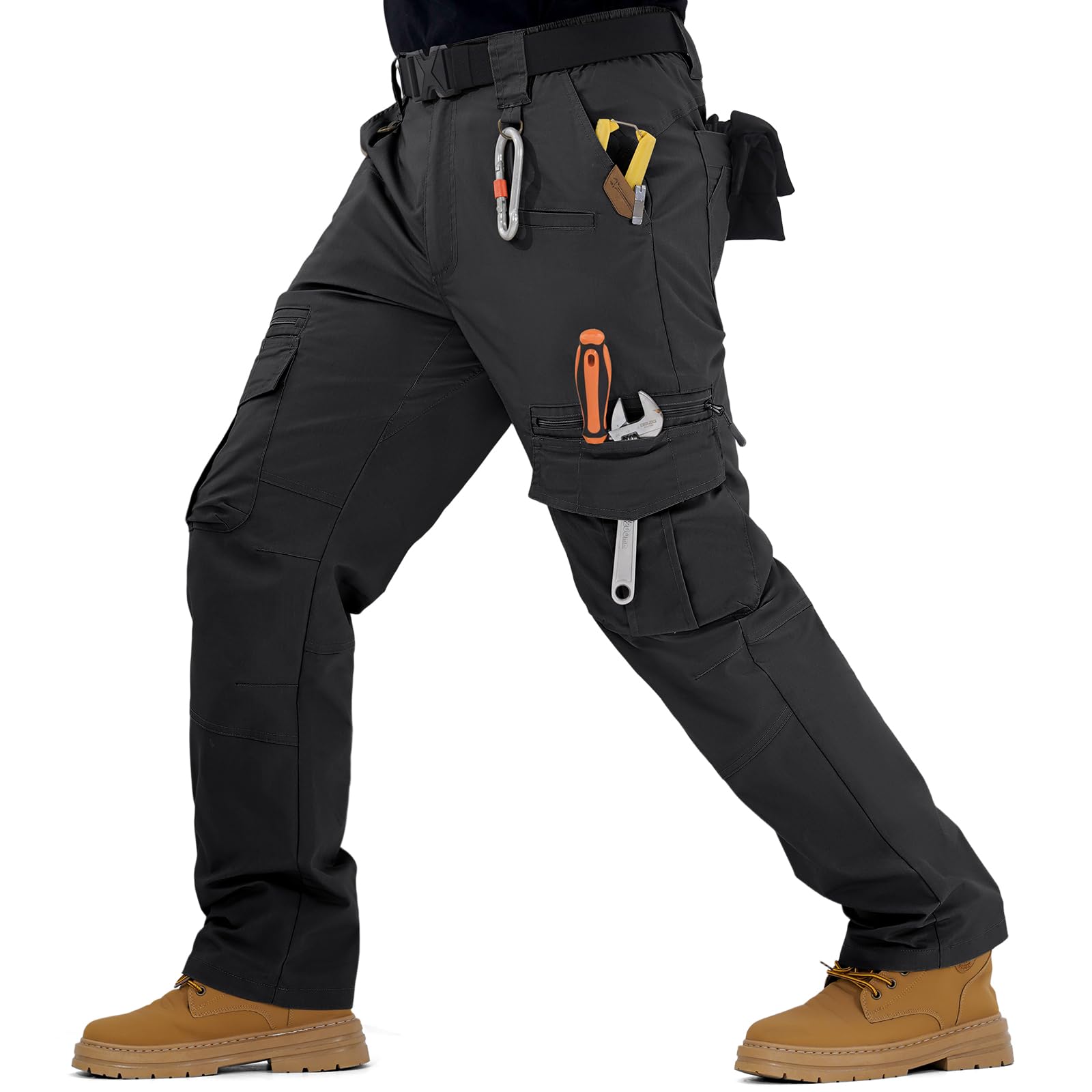 Photo 1 of IGOLUMON Men's Stretch Tactical Pants, Breathable Ripstop Cargo Work Pants Outdoor Lightweight EDC Work Hiking Pants with 12 Pockets Black