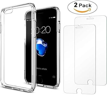 iPhone 7 Case + 2Pack iPhone 7 Glass screen protector , Amuoc Crystal Clear PC Back TPU Bumper [Drop Protection/Shock Absorption Technology] Raised Bezels Protective Cover For iPhone 7 4.7&quot;