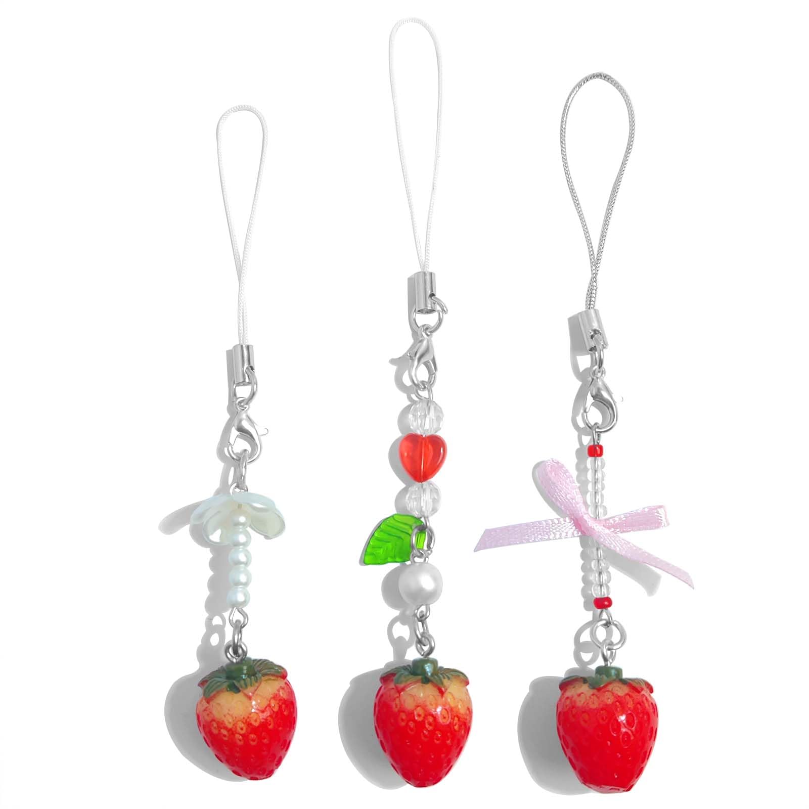 AGEN KGEN Phone Charm Y2K Aesthetic Cute Cell Phone Charms for Women Gir Phone Charm Bag (3 Strawberries)