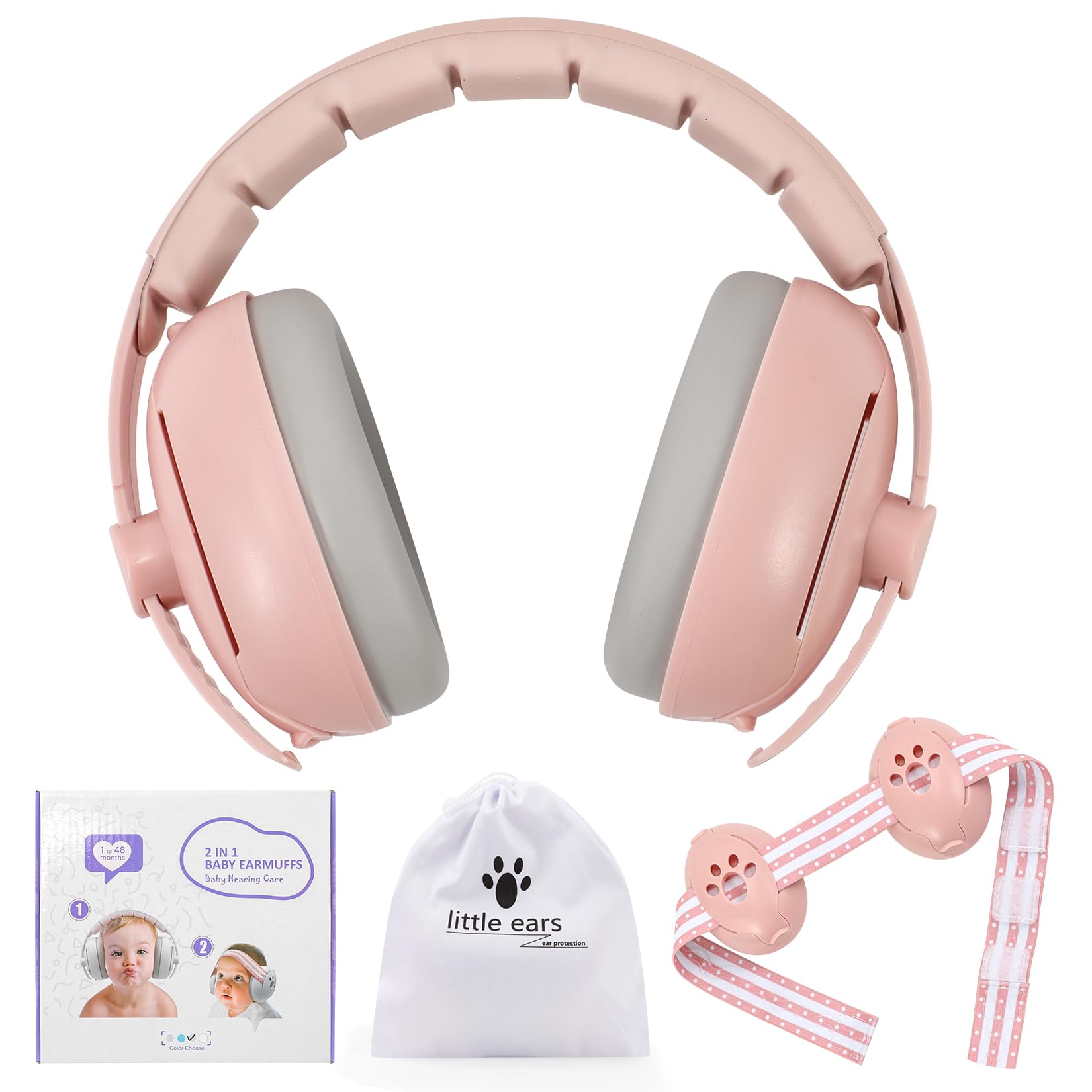 YAZOMA Baby Ear Defenders 6-12 Months - Baby Noise Cancelling Headphones for 0-4 Year Old Boys Girls - Pink